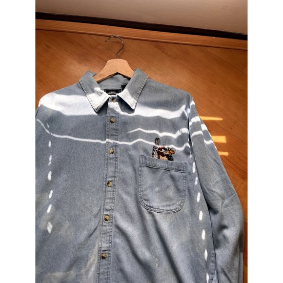 VINTAGE LOONEY TUNES DENIM LONG SLEEVE BUTTON UP SHIRT SIZE LARGE 90S Y2K HYPE - Picture 4 of 8